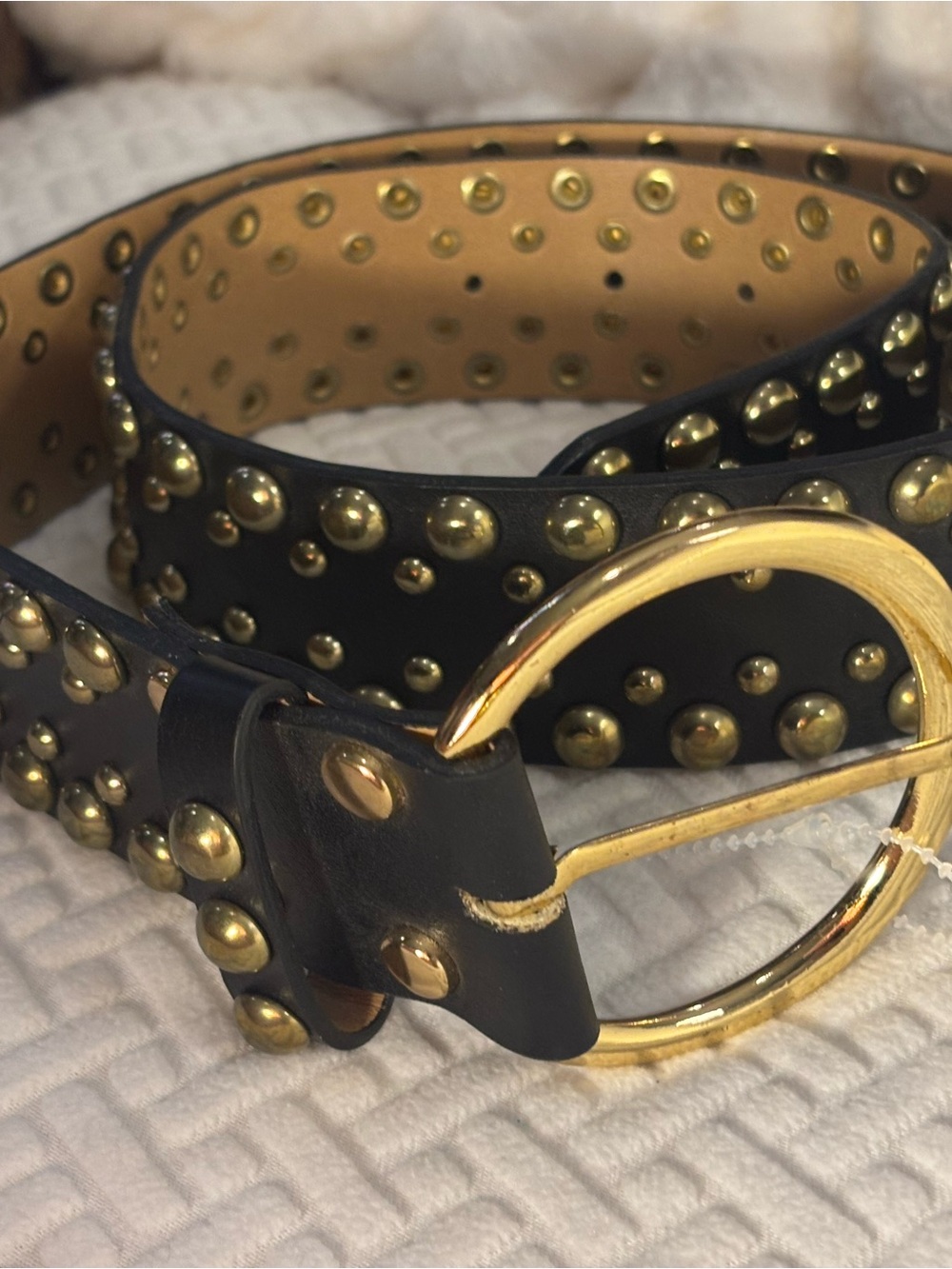 EUC Black faux leather gold studded belt M women’s Y2K 90s rock punk
